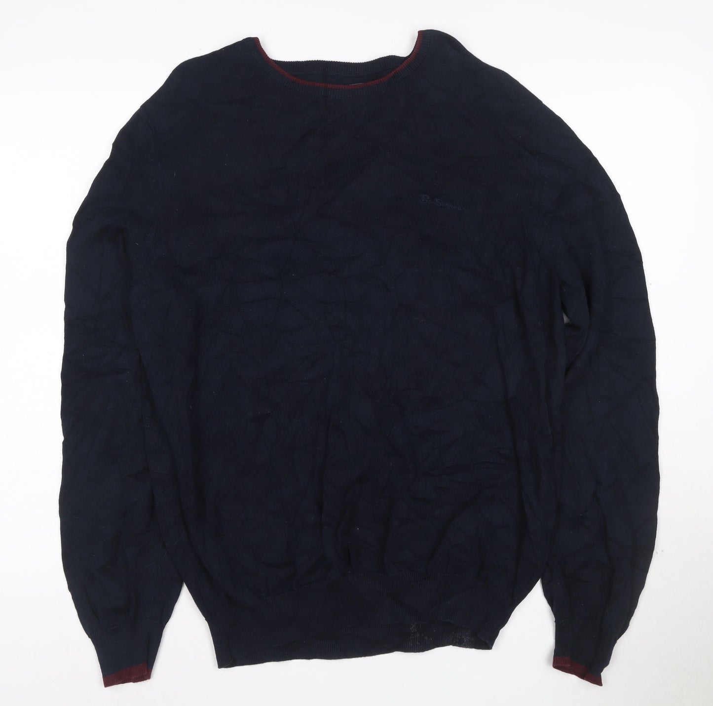 Ben Sherman Men's Blue Cotton Crew Neck Jumper Size L