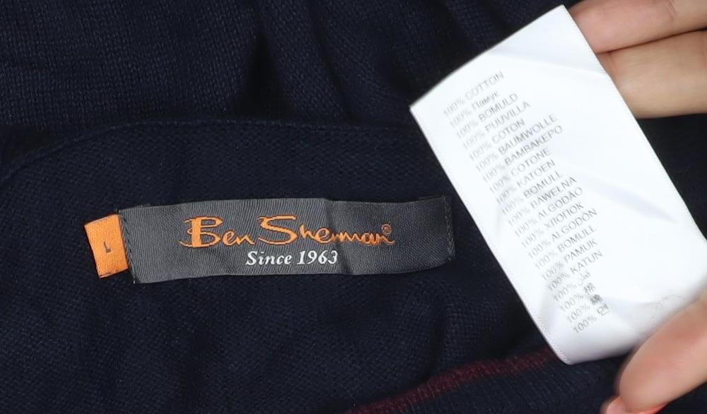 Ben Sherman Men's Blue Cotton Crew Neck Jumper Size L