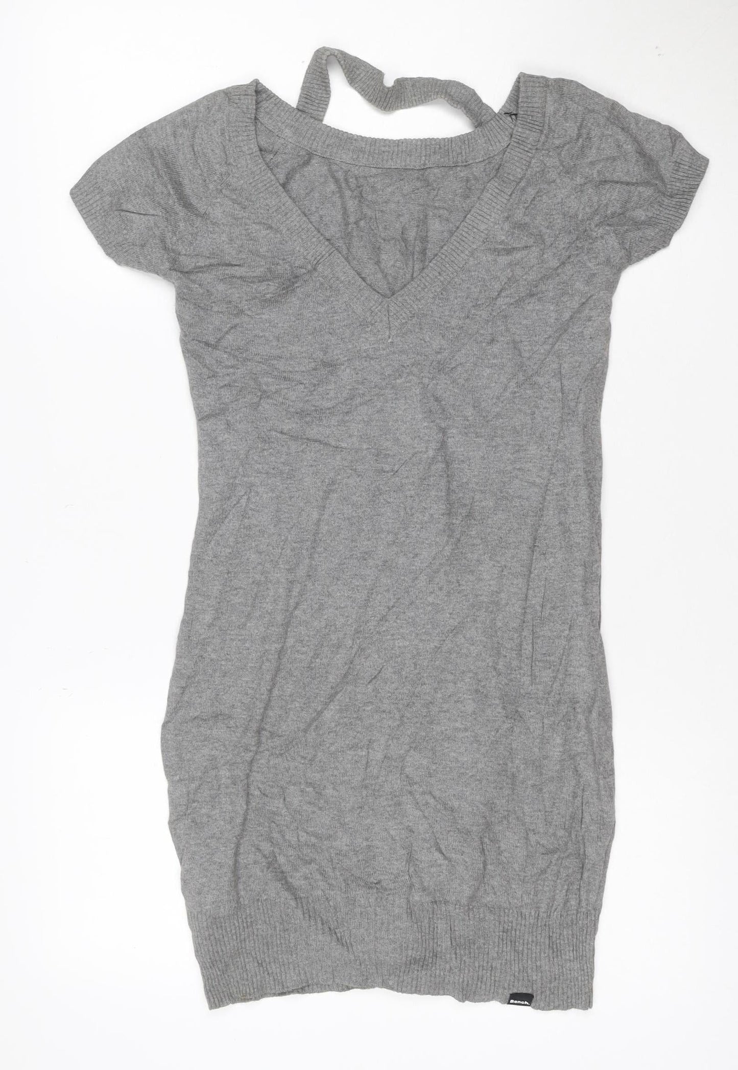 Bench Women Grey XS Knit T-Shirt Dress Cotton Casual