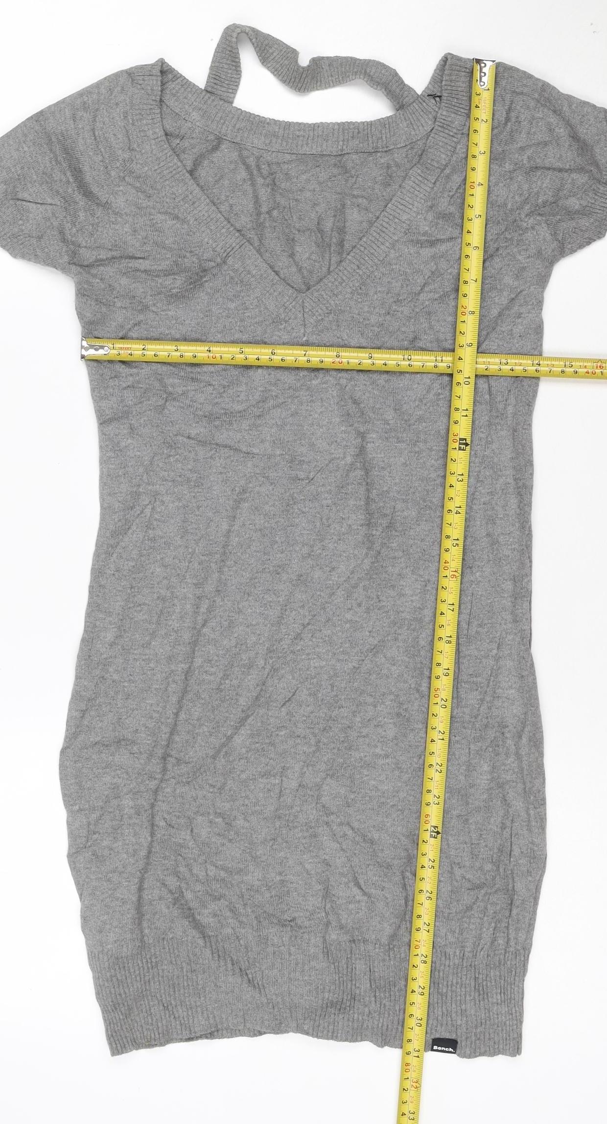 Bench Women Grey XS Knit T-Shirt Dress Cotton Casual