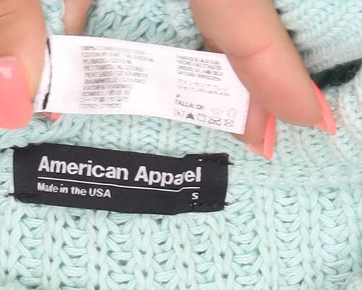 American Apparel Women Green S Chunky-Knit Cotton Jumper