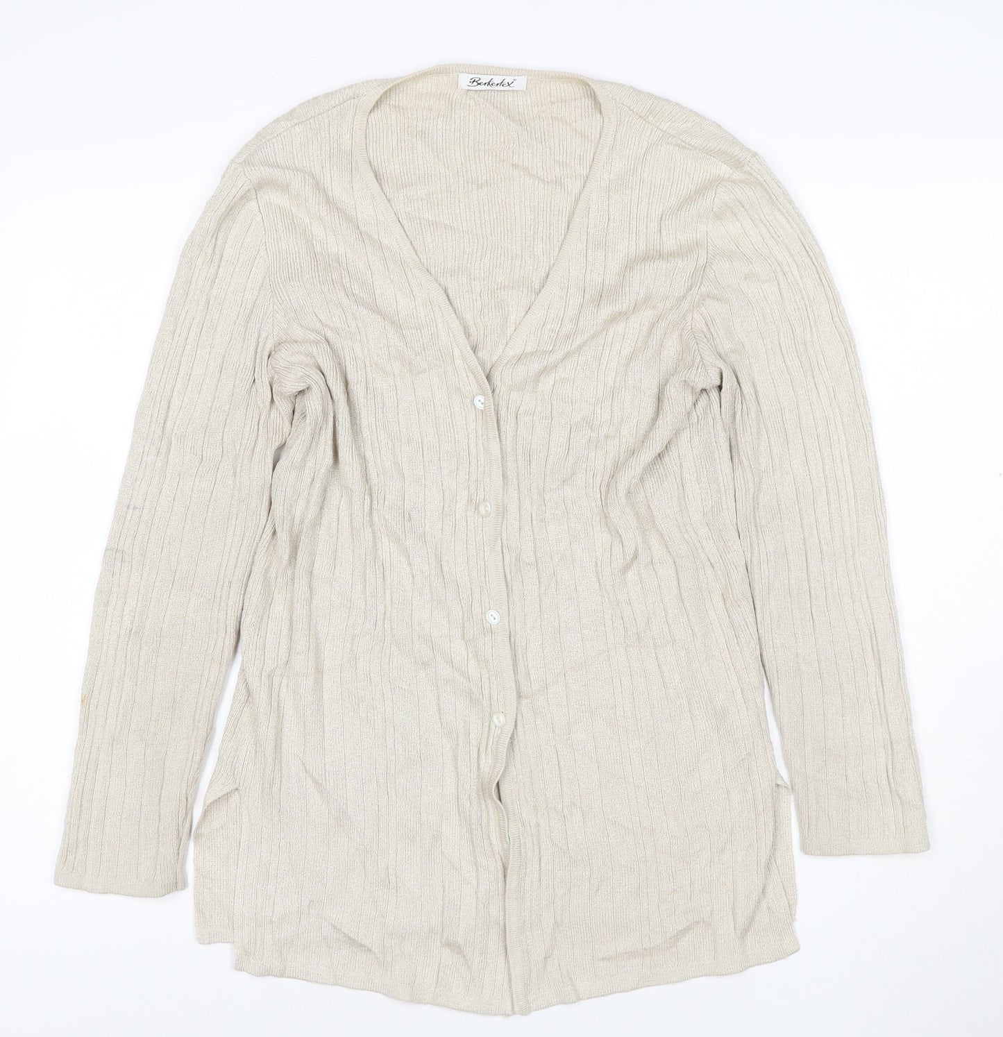 Berkertex Women Beige Knit Long Sleeve V-Neck Cardigan Size 12