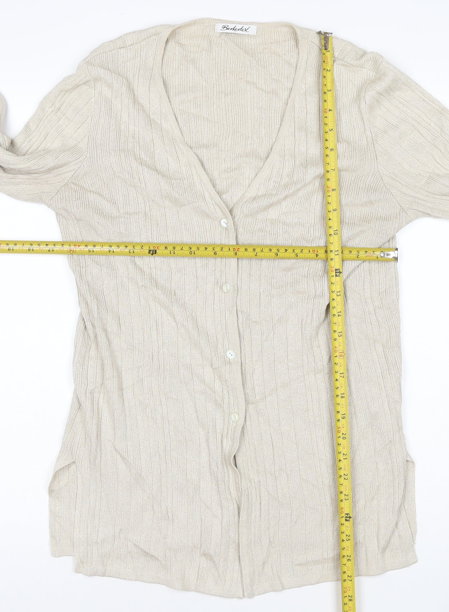 Berkertex Women Beige Knit Long Sleeve V-Neck Cardigan Size 12