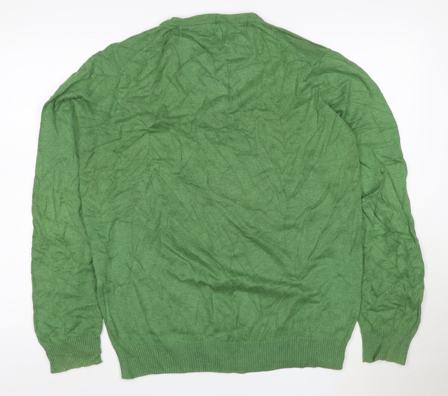 John Lewis Men Green Cotton Cashmere V-Neck Jumper Large