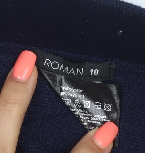 Roman Women Blue A-Line Knee Length Polyester Skirt Size 18