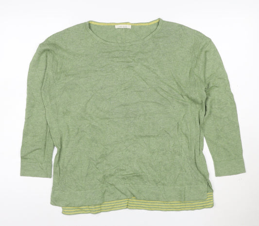 White Stuff Women's Green Cotton Blend Crew Neck 3/4 Sleeve Jumper UK 12