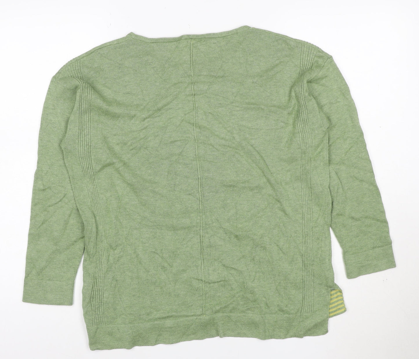 White Stuff Women's Green Cotton Blend Crew Neck 3/4 Sleeve Jumper UK 12