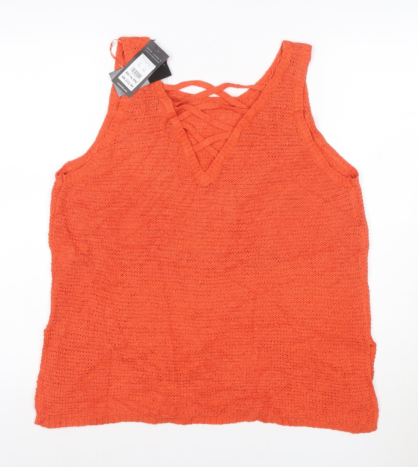 New Look Women’s Orange Knit V-Neck Camisole Tank Top Size 14