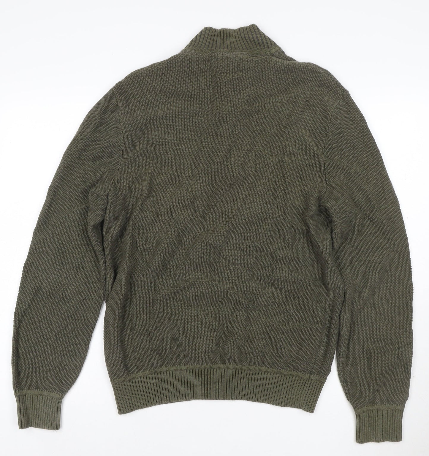 GAP Men's Green Cotton Henley Jumper M High Neck Long Sleeve