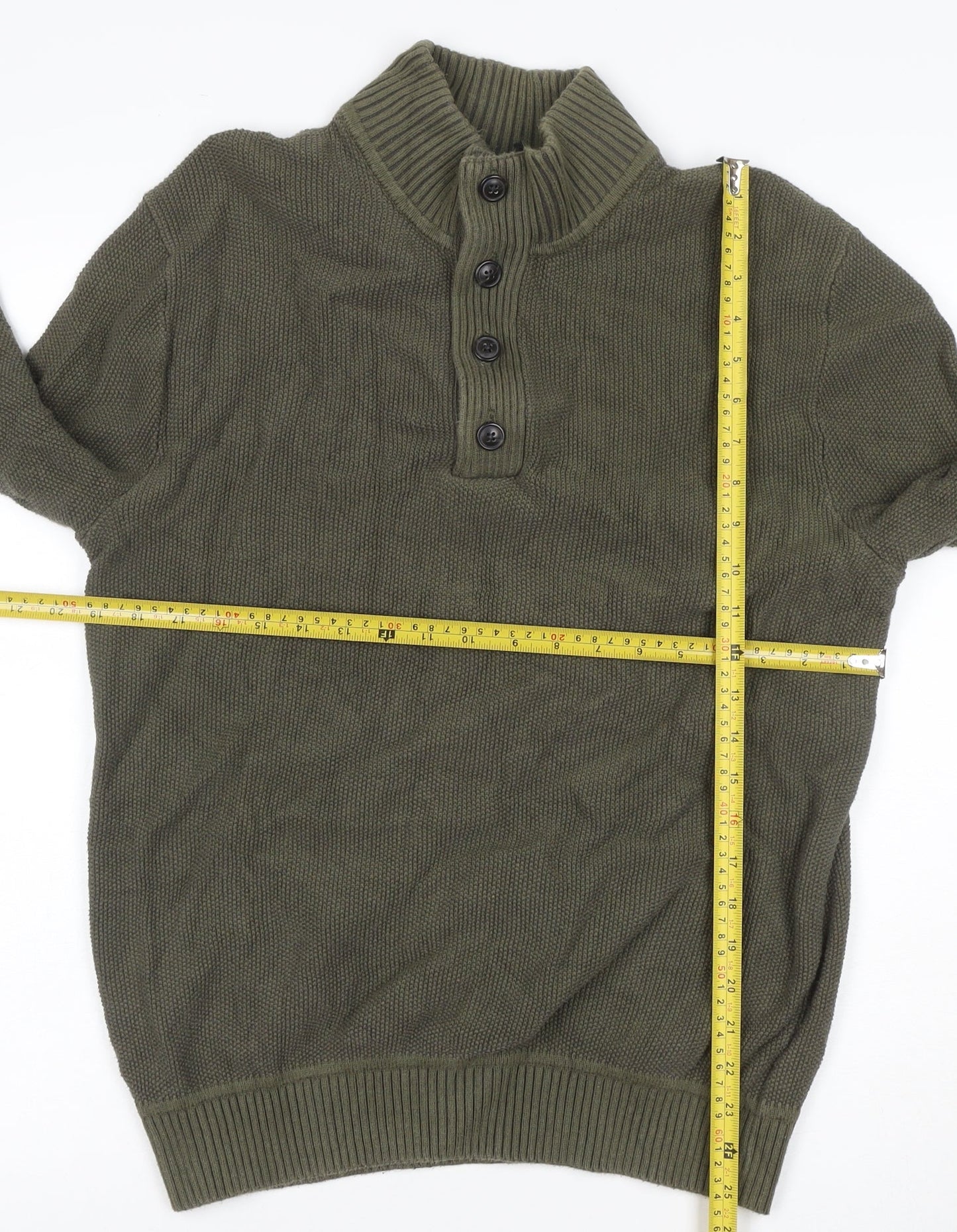 GAP Men's Green Cotton Henley Jumper M High Neck Long Sleeve