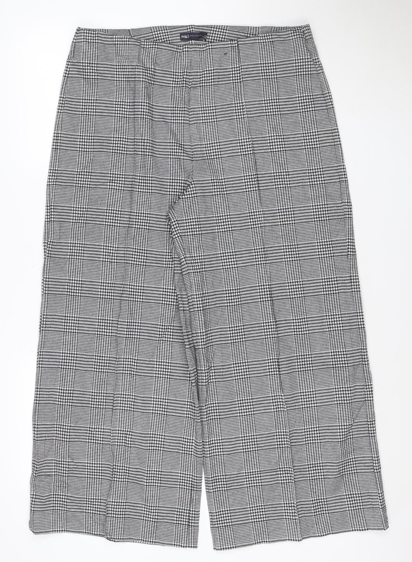 Marks and Spencer Women's Grey Check Wide-Leg Trousers Size 16