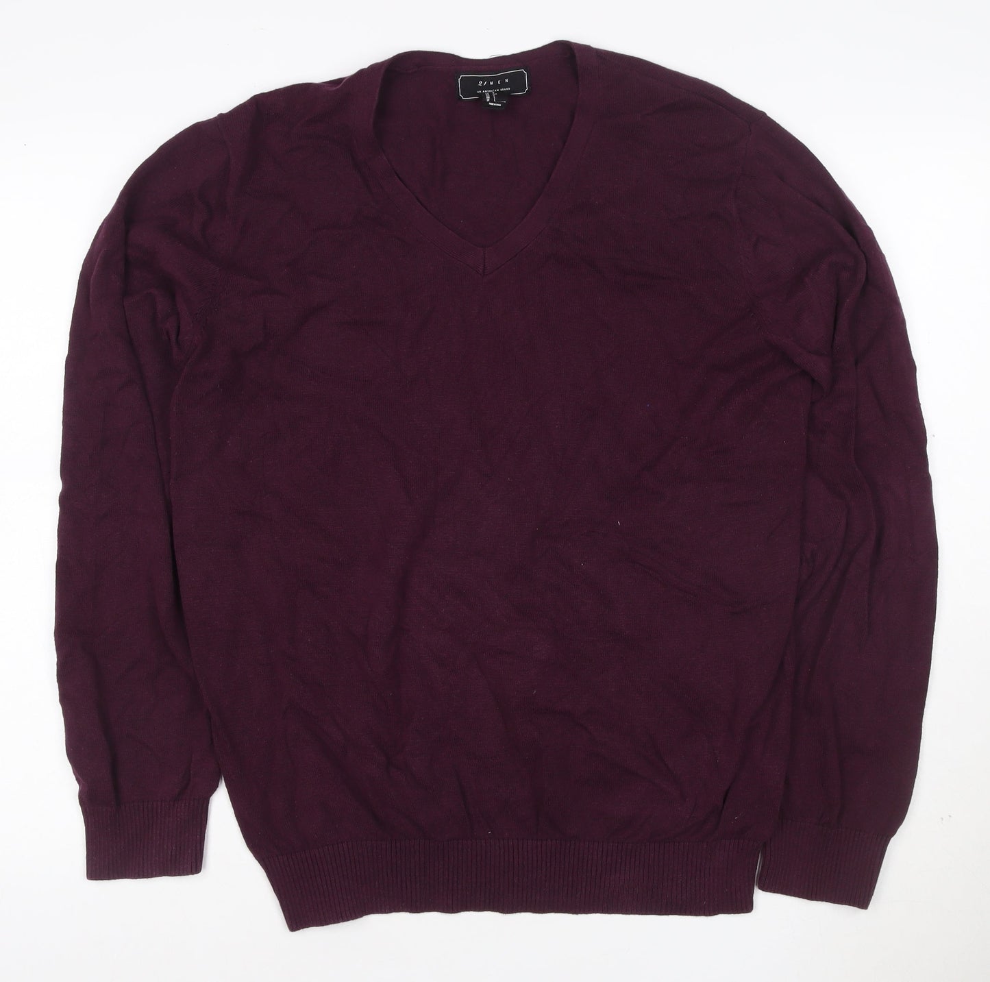 21 Men Purple V-Neck Cotton Blend Jumper Size L