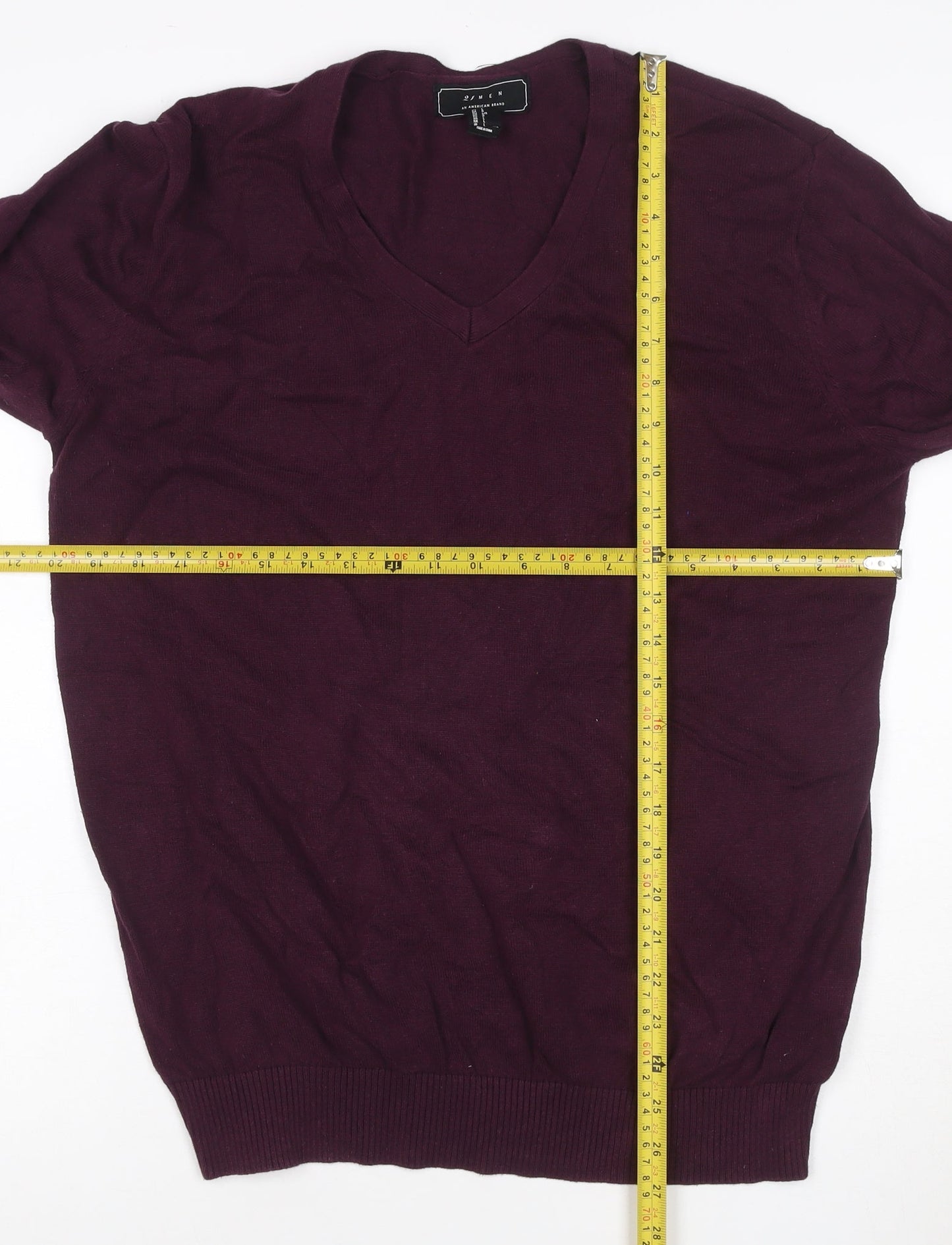 21 Men Purple V-Neck Cotton Blend Jumper Size L