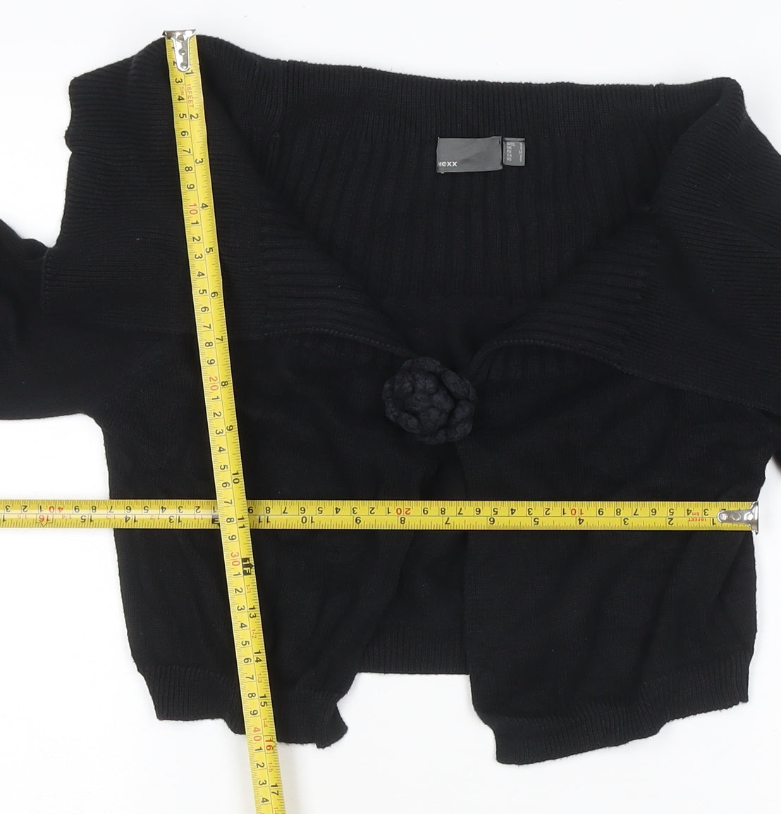 Mexx Women’s Black Knit Cotton Cardigan Size S Boat Neck Lightweight
