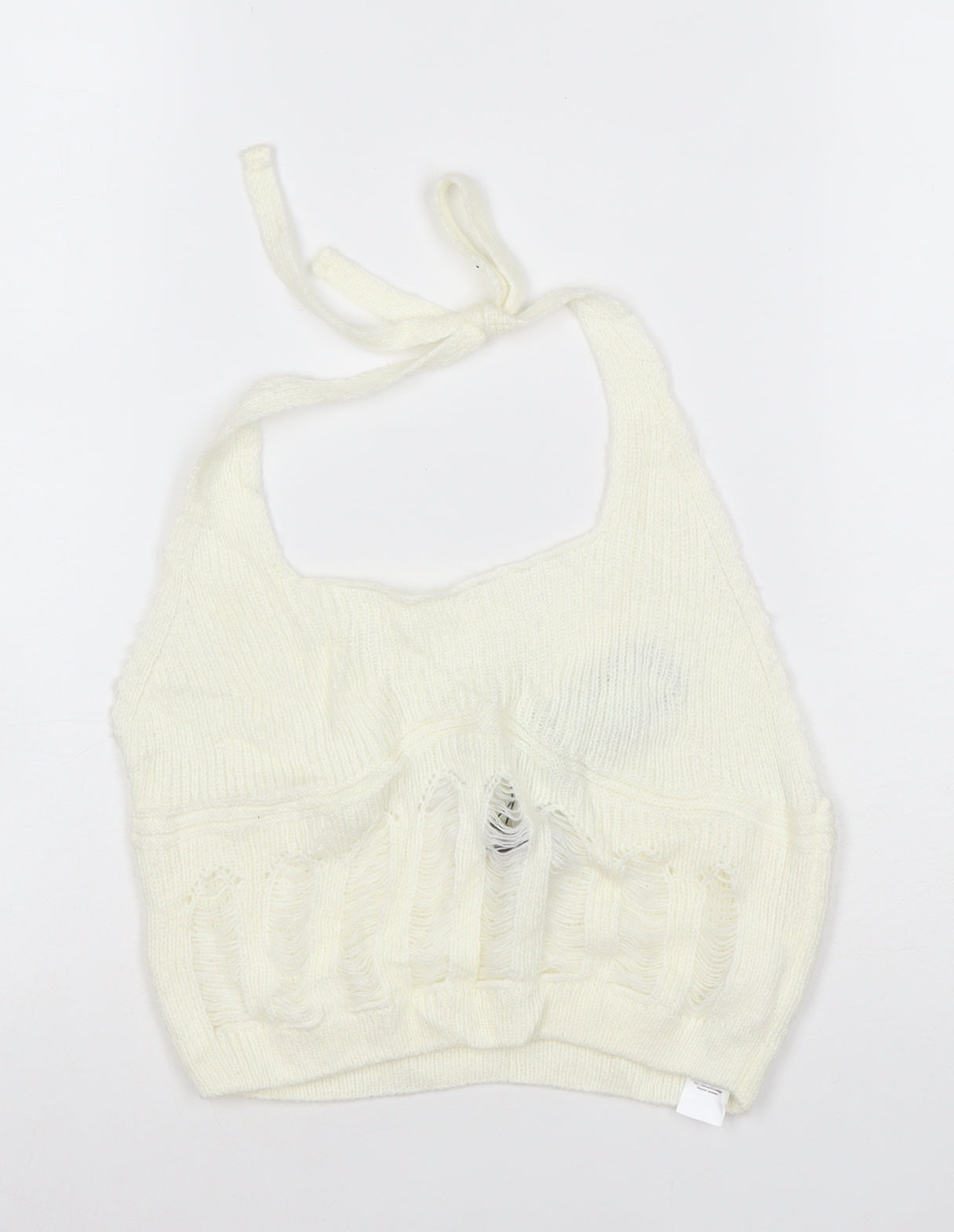 Boohoo Women Ivory Knit Halter Cropped Tank Top M