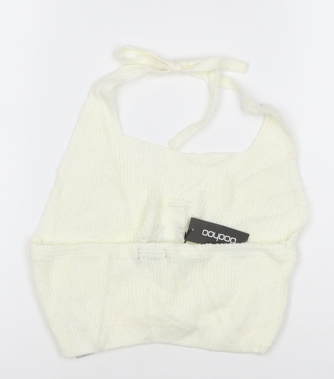 Boohoo Women Ivory Knit Halter Cropped Tank Top M
