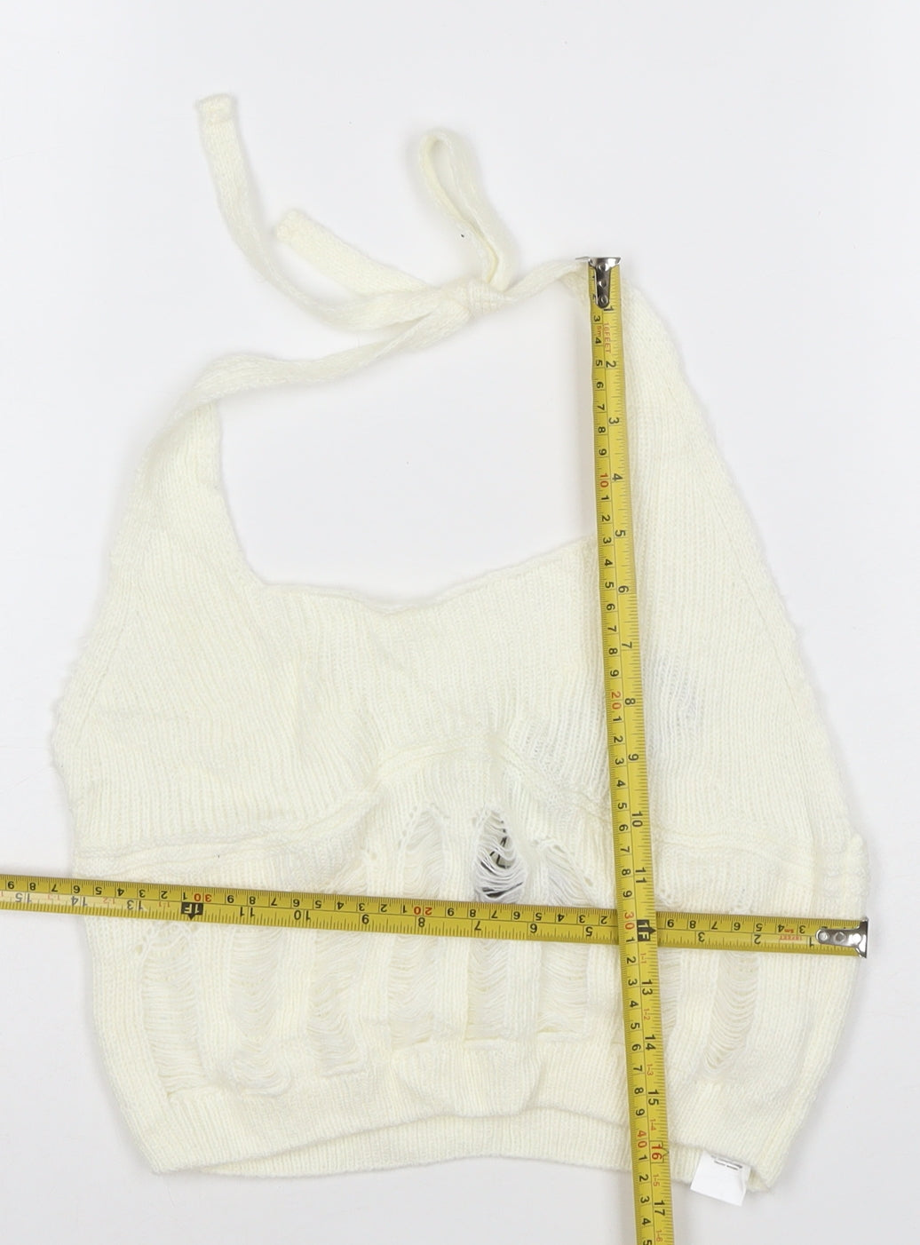 Boohoo Women Ivory Knit Halter Cropped Tank Top M