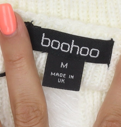Boohoo Women Ivory Knit Halter Cropped Tank Top M