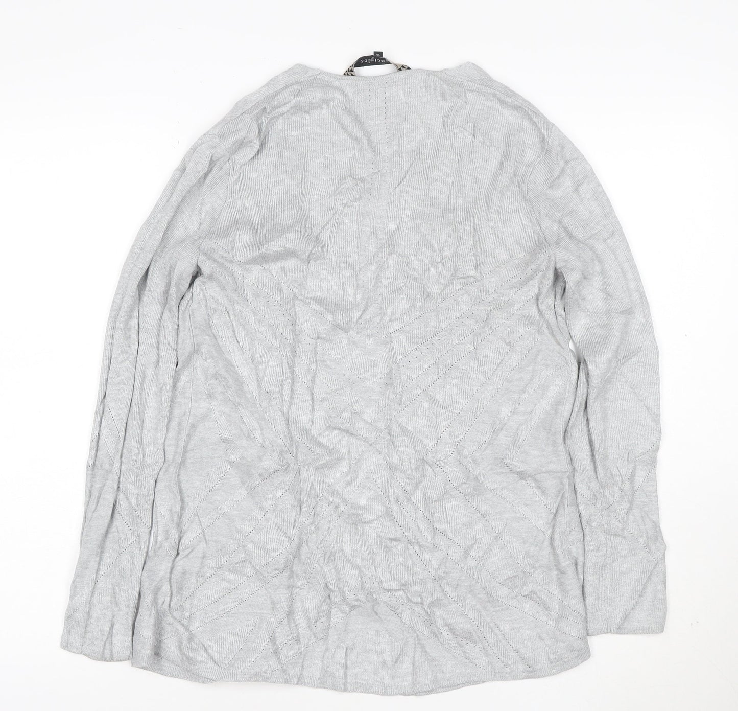 Principles Women’s Grey Knit Open Cardigan Size 12 V-Neck Lightweight