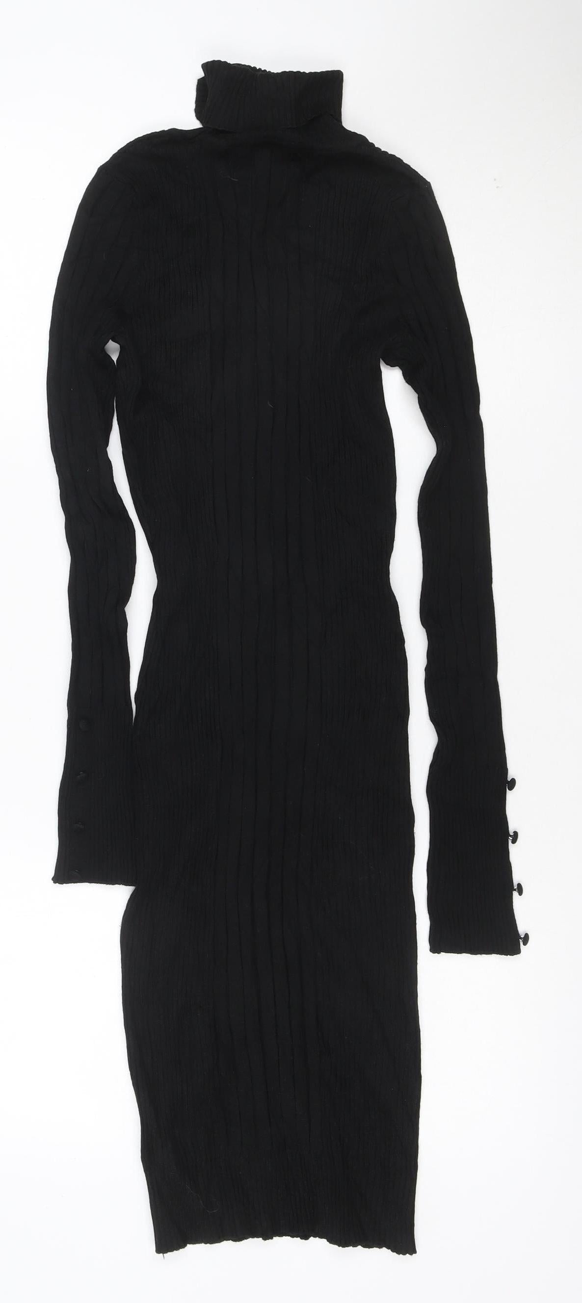 Next Womens Black Bodycon Ribbed Roll Neck Knit Dress Size 8