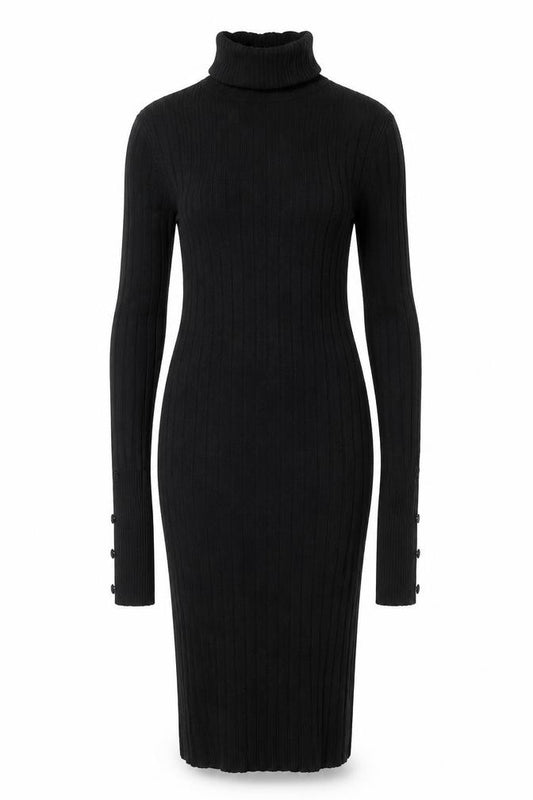 Next Womens Black Bodycon Ribbed Roll Neck Knit Dress Size 8
