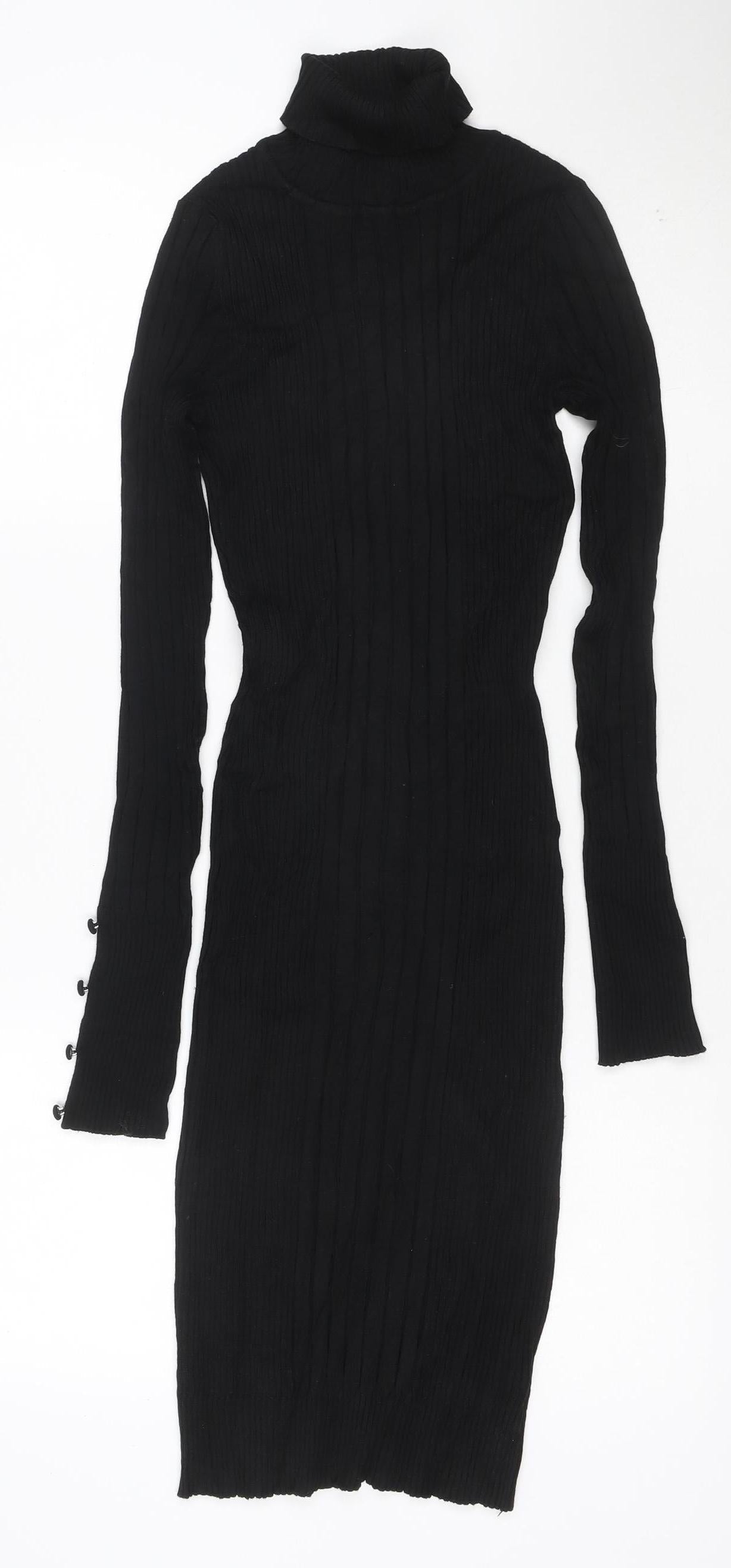 Next Womens Black Bodycon Ribbed Roll Neck Knit Dress Size 8