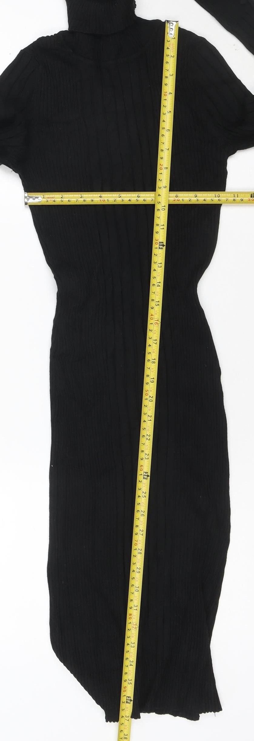 Next Womens Black Bodycon Ribbed Roll Neck Knit Dress Size 8