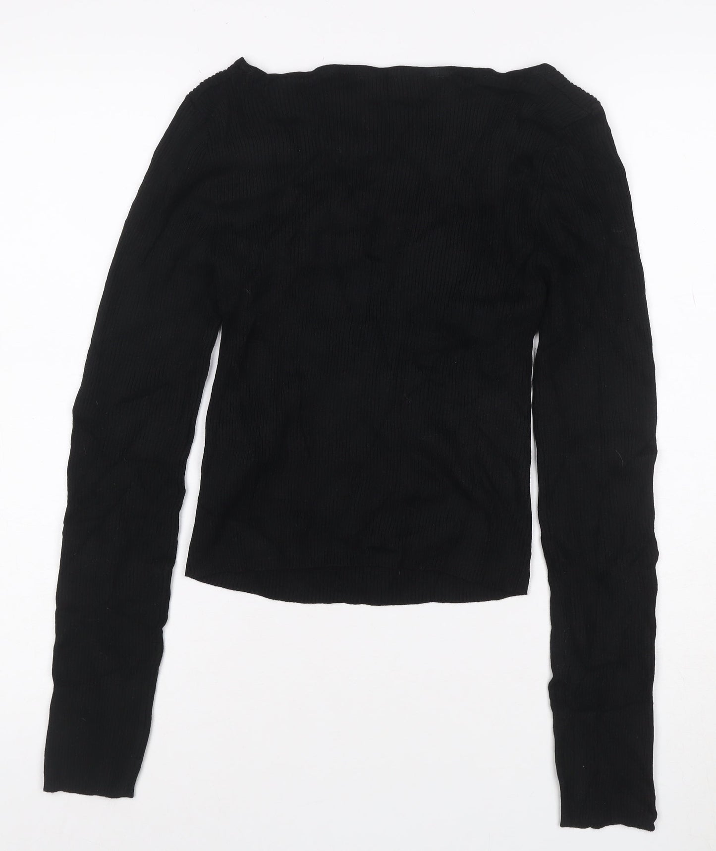 Stradivarius Women’s Black Ribbed Long Sleeve Boat Neck Knit Top Size 12