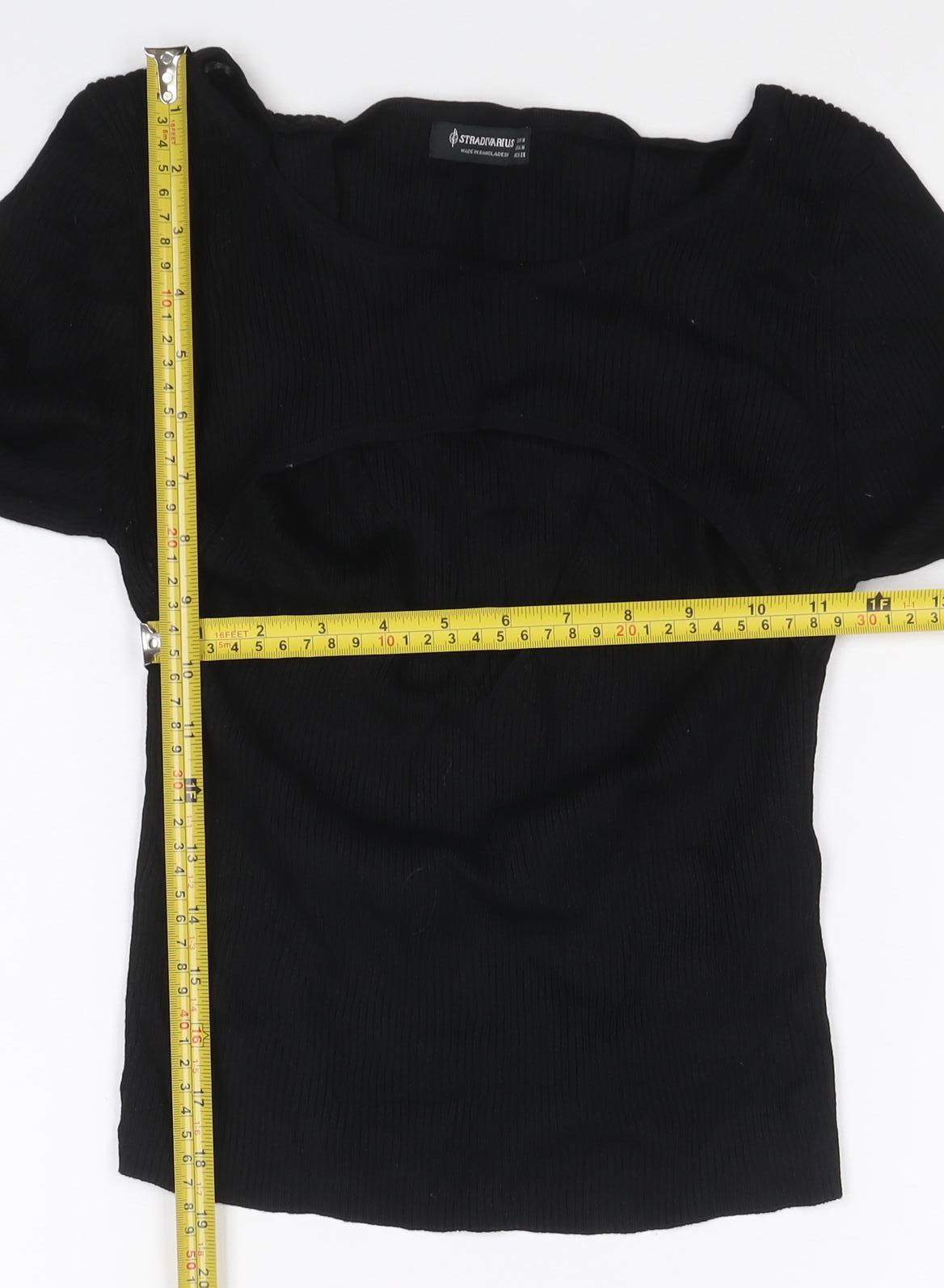 Stradivarius Women’s Black Ribbed Long Sleeve Boat Neck Knit Top Size 12