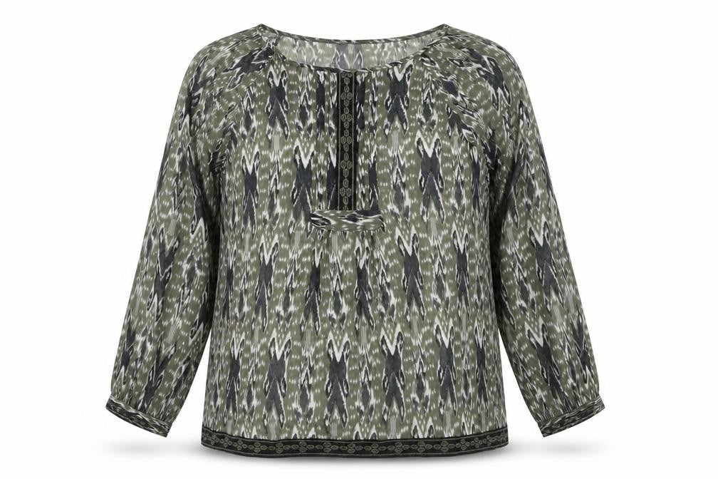 BHS Women’s Green Geometric Tunic Blouse Size 20 Long Sleeve