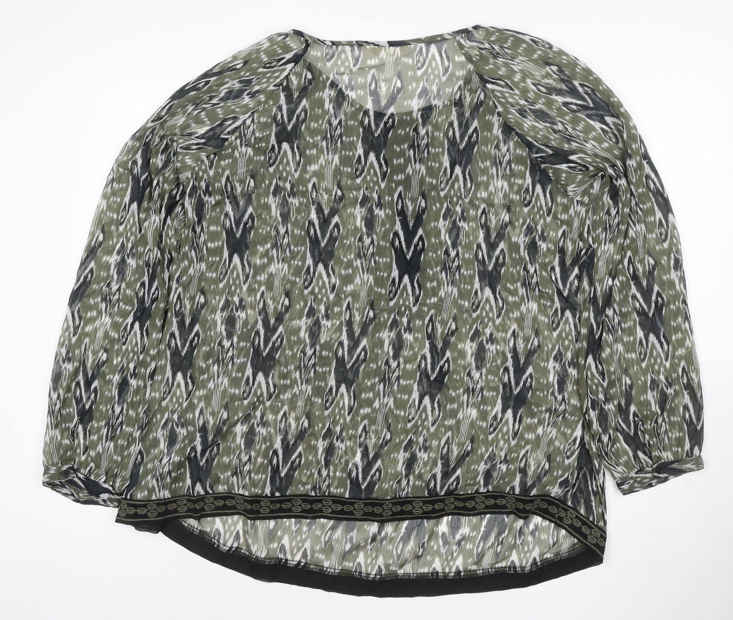 BHS Women’s Green Geometric Tunic Blouse Size 20 Long Sleeve