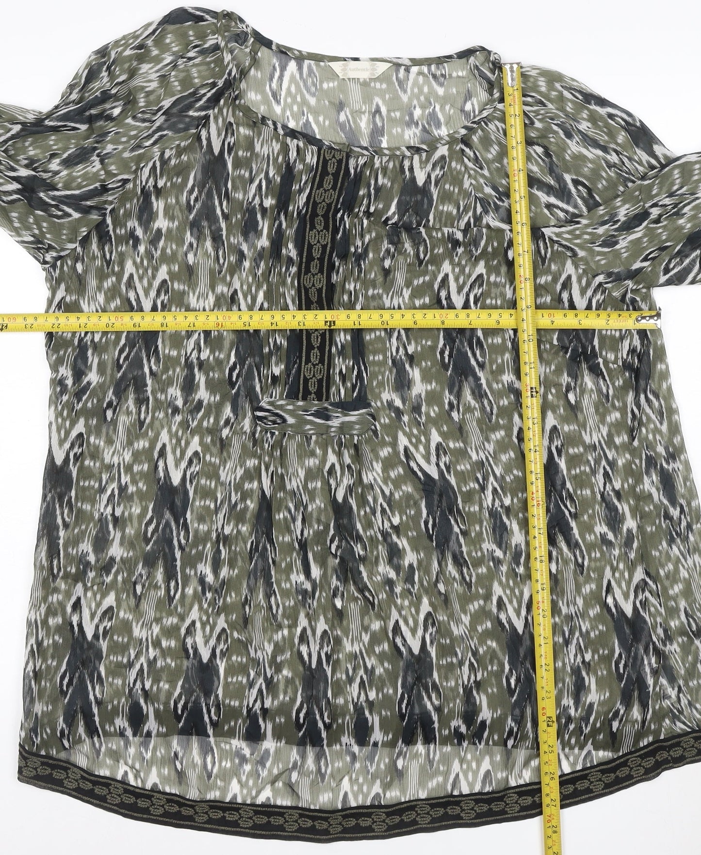 BHS Women’s Green Geometric Tunic Blouse Size 20 Long Sleeve
