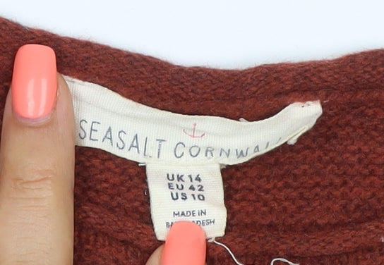 Seasalt Cornwall Women’s Brown Wool Knit Jumper Size 14