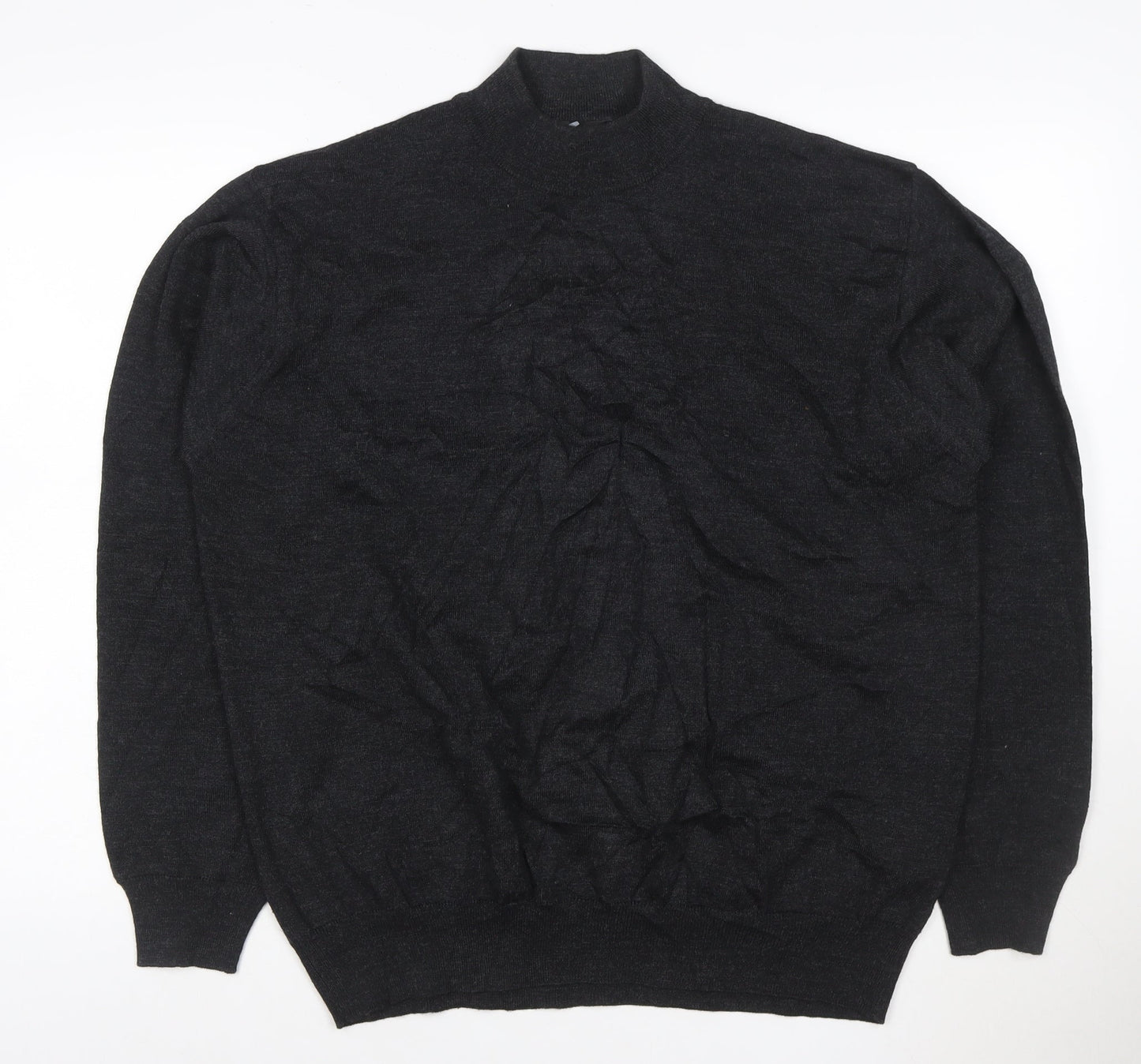Point Men's Black Merino Wool Blend Mock Neck Jumper L