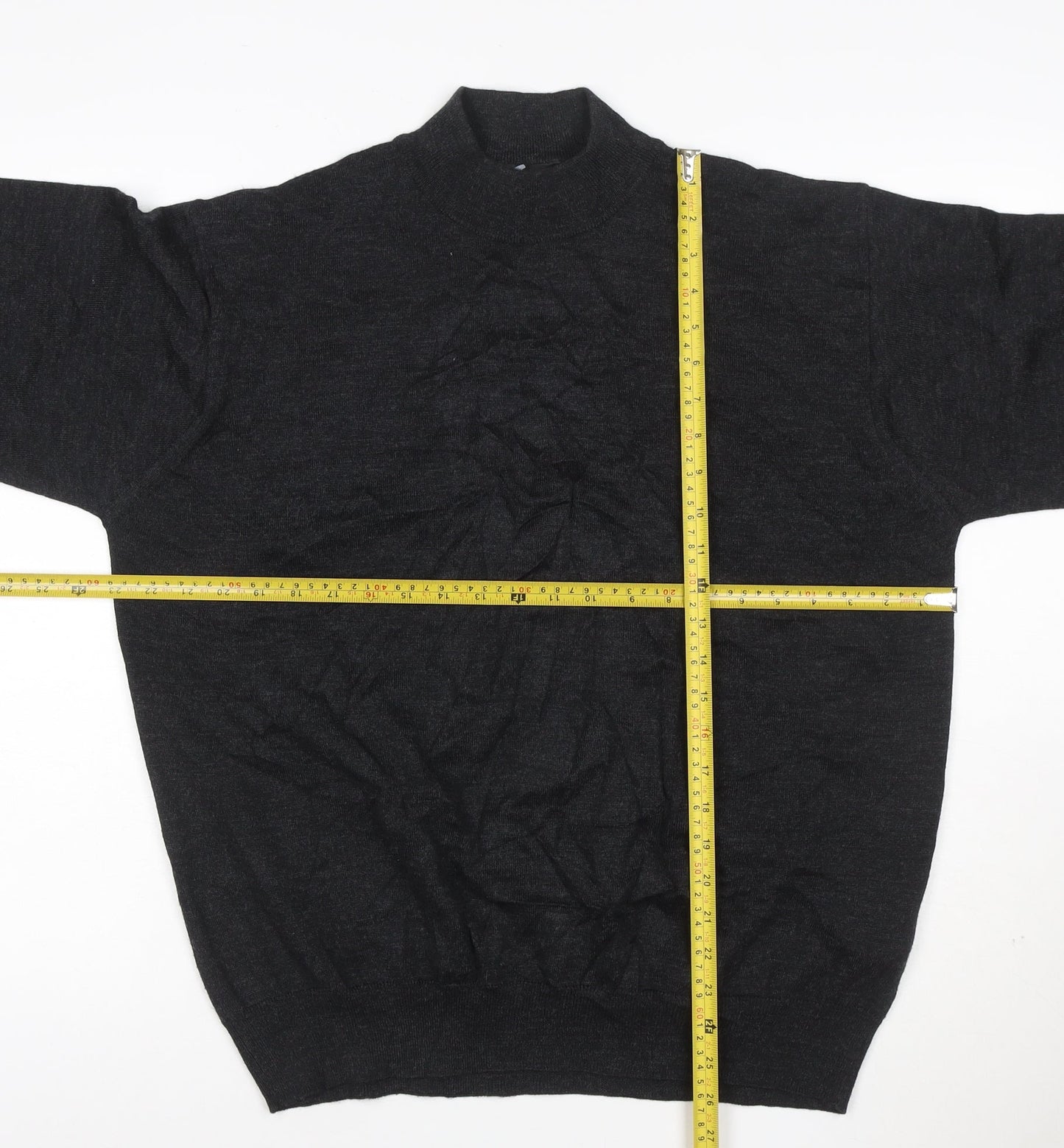 Point Men's Black Merino Wool Blend Mock Neck Jumper L