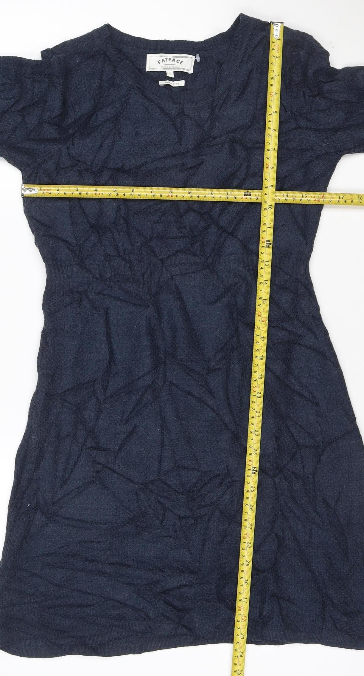 FatFace Women Blue Size 12 Knit Shift Dress Long Sleeve