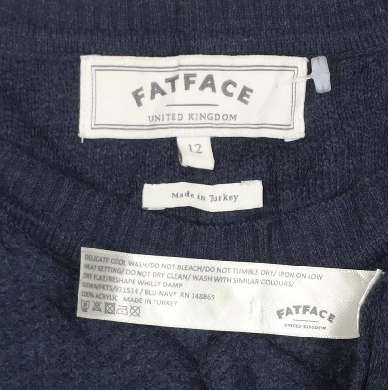 FatFace Women Blue Size 12 Knit Shift Dress Long Sleeve