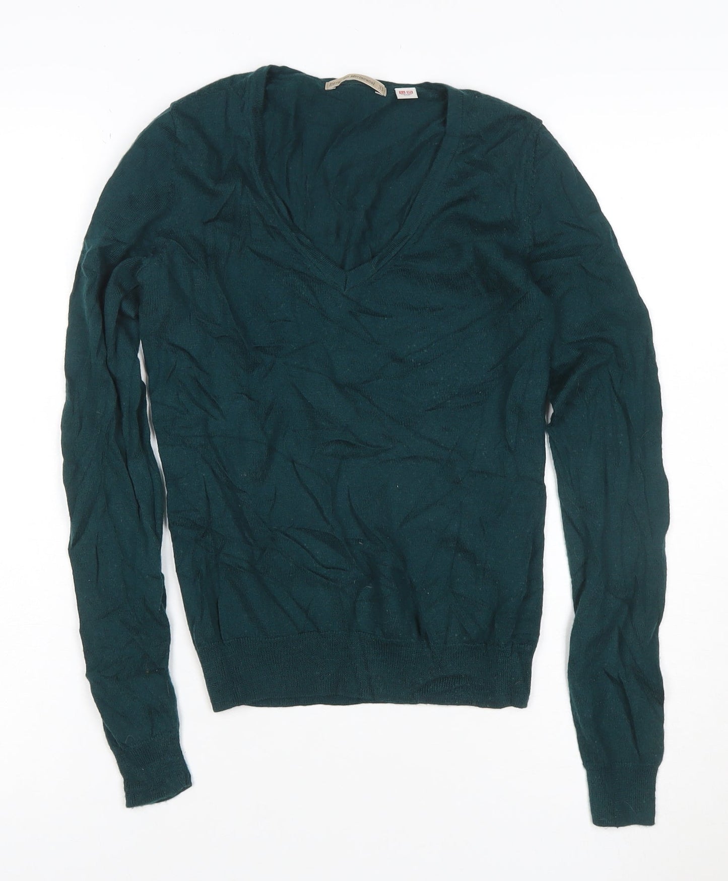 Uniqlo Womens Green XS V-Neck Merino Wool Jumper