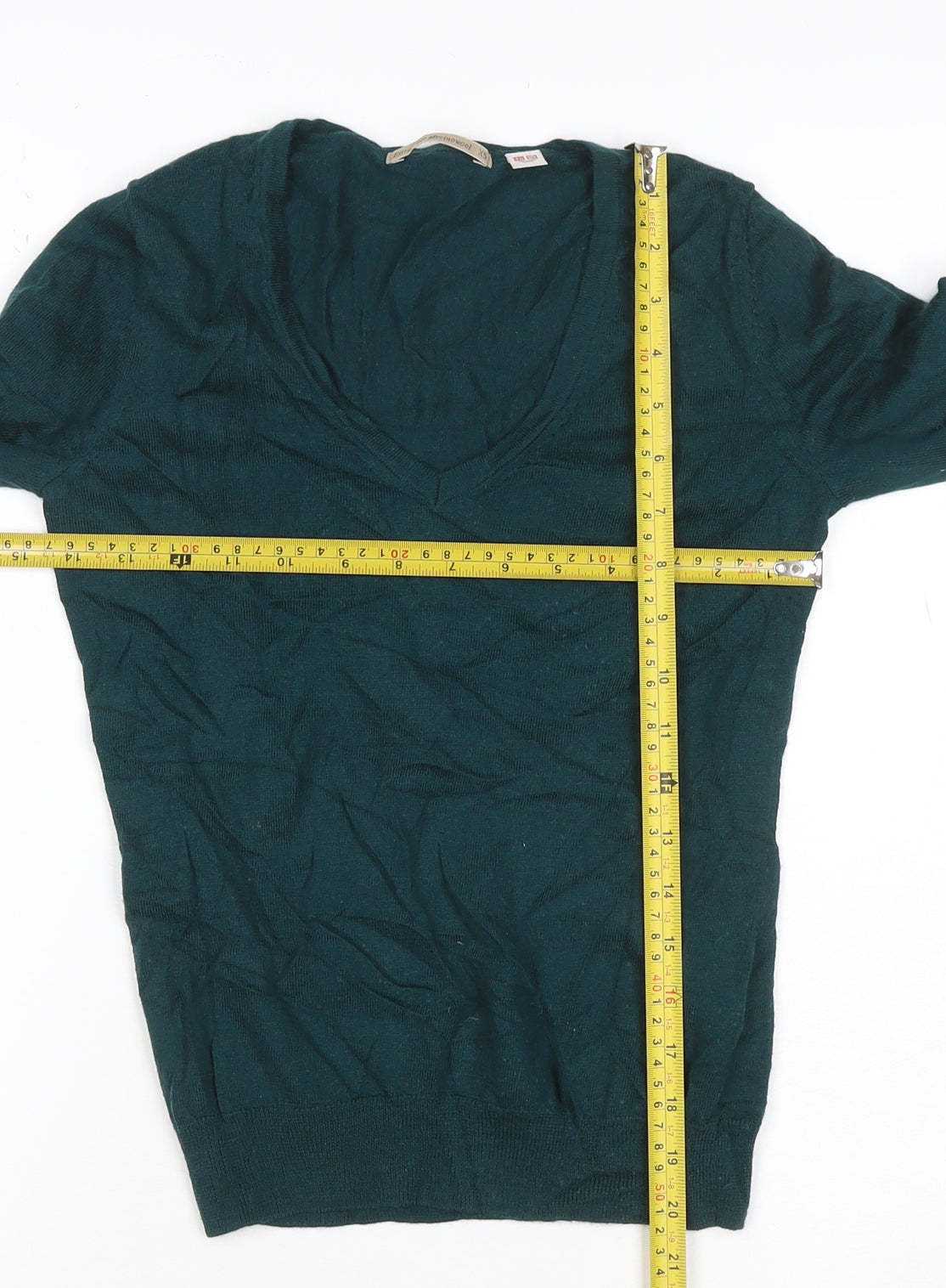 Uniqlo Womens Green XS V-Neck Merino Wool Jumper