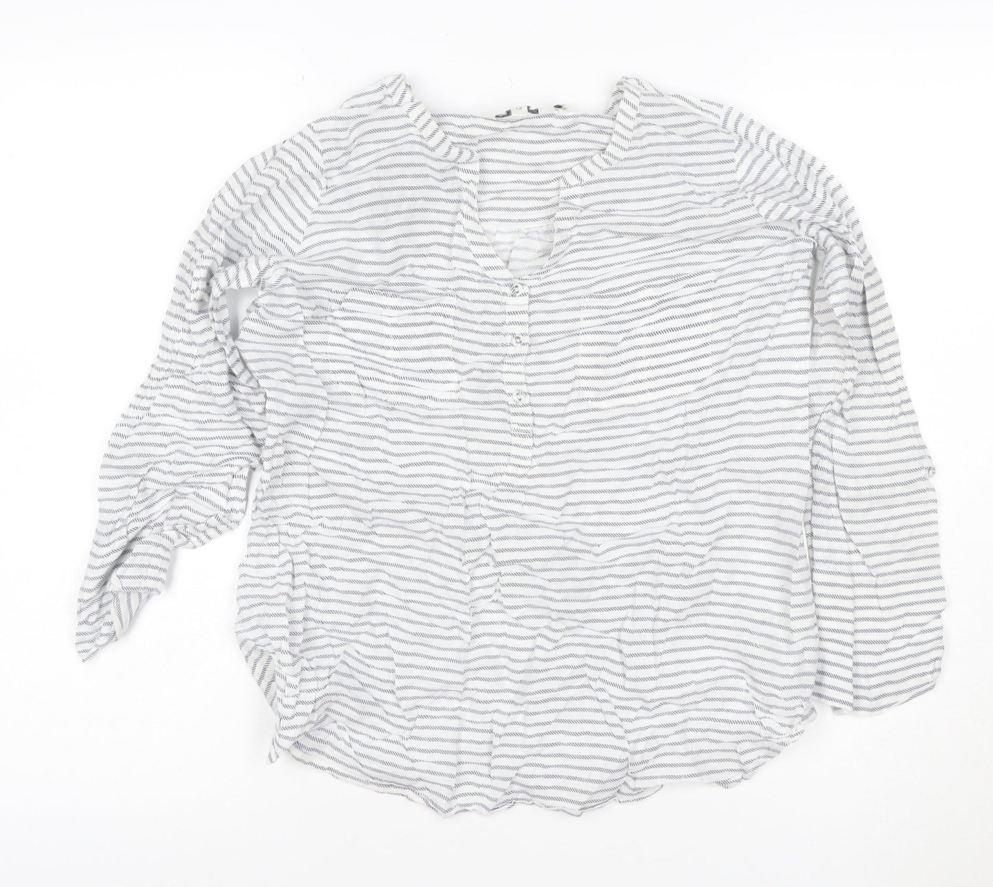 FatFace Women White Striped Henley Cotton Jumper Size 12