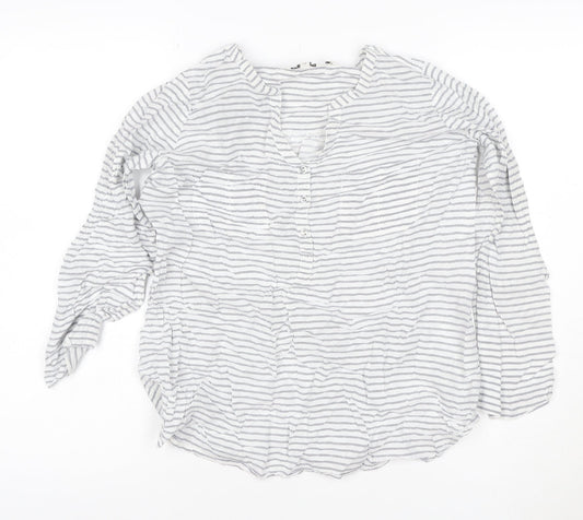 FatFace Women White Striped Henley Cotton Jumper Size 12
