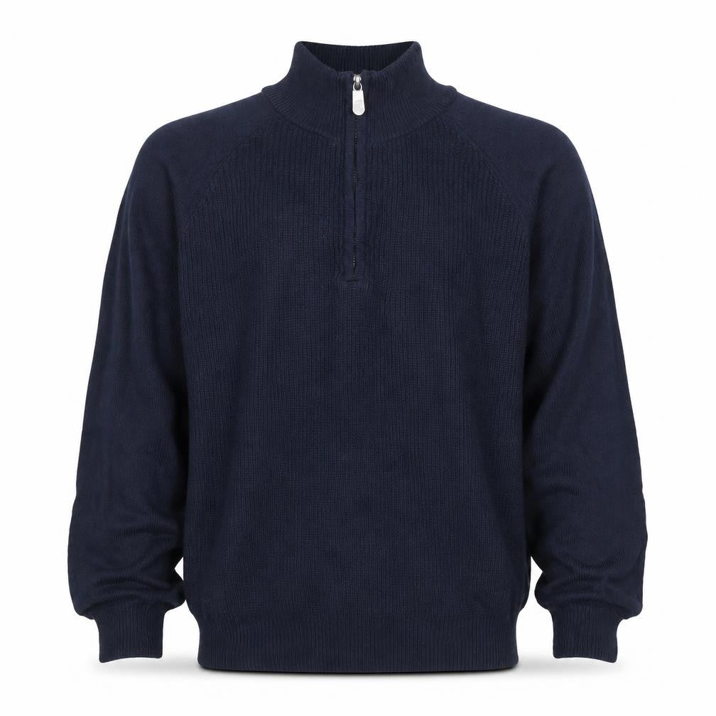 Cotton Traders Men’s Navy Blue L 1/2 Zip High Neck Cotton Jumper