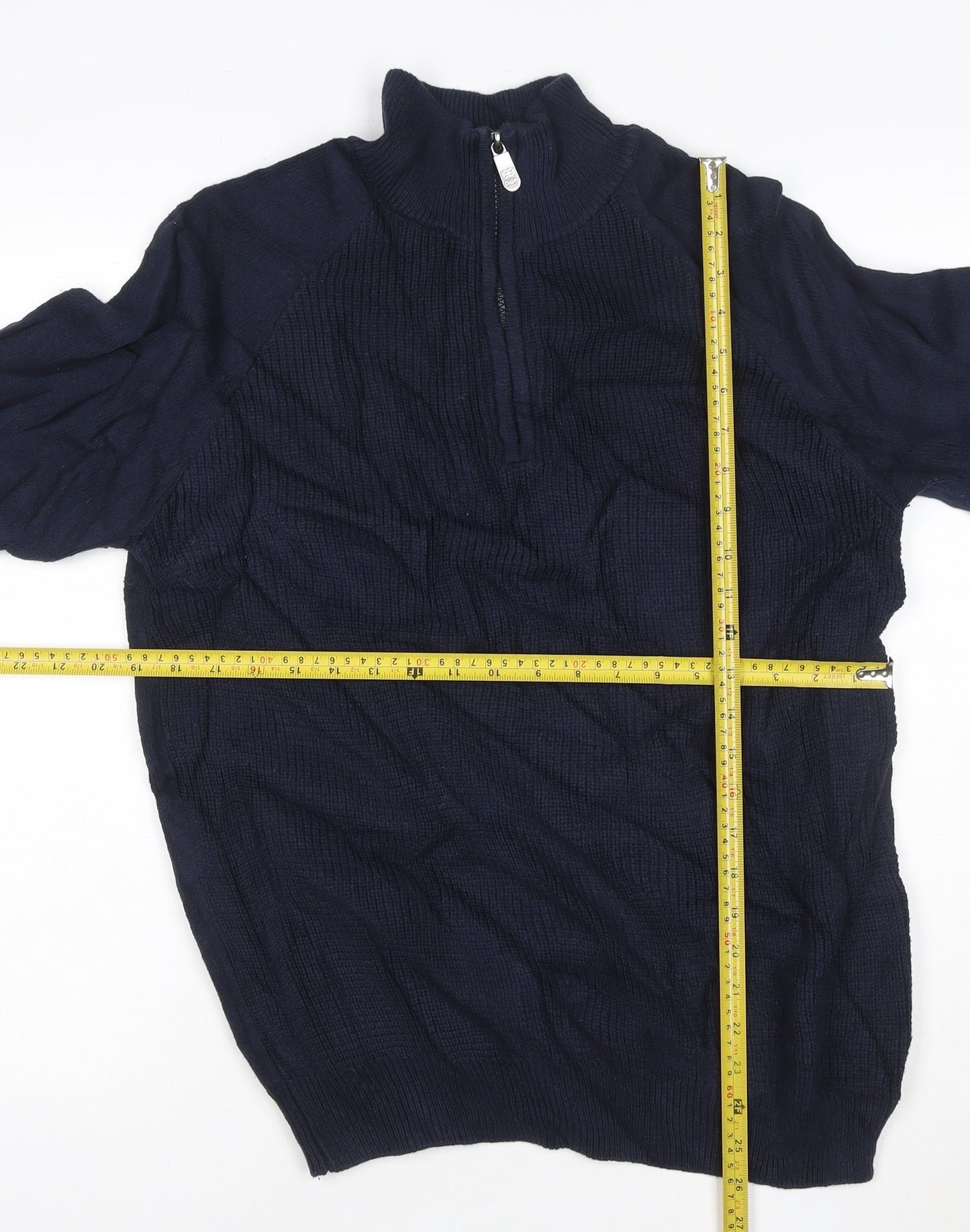 Cotton Traders Men’s Navy Blue L 1/2 Zip High Neck Cotton Jumper