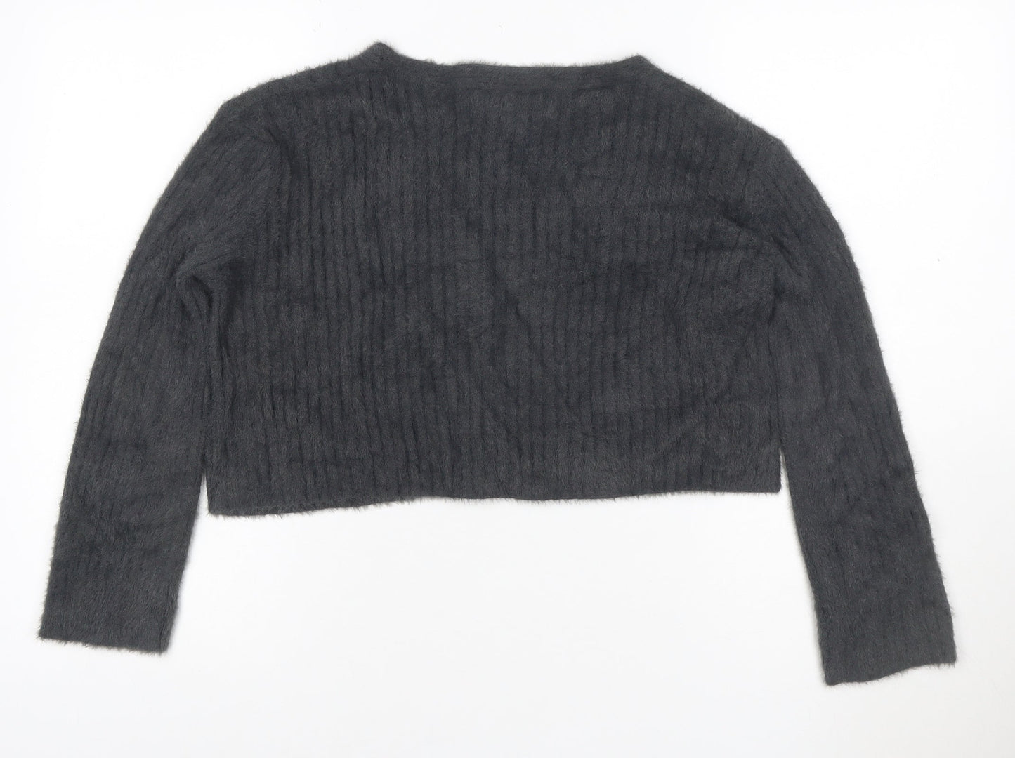 Pull&Bear Women's Grey V-Neck Button Cardigan XS Knit Crop Jumper