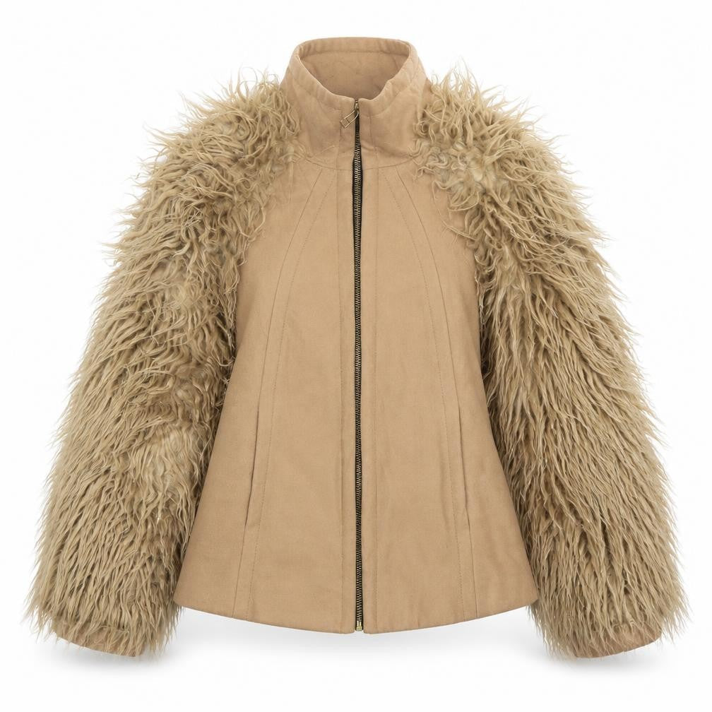 Zara BASIC Women’s Beige Wool Faux Fur Bomber Jacket XS