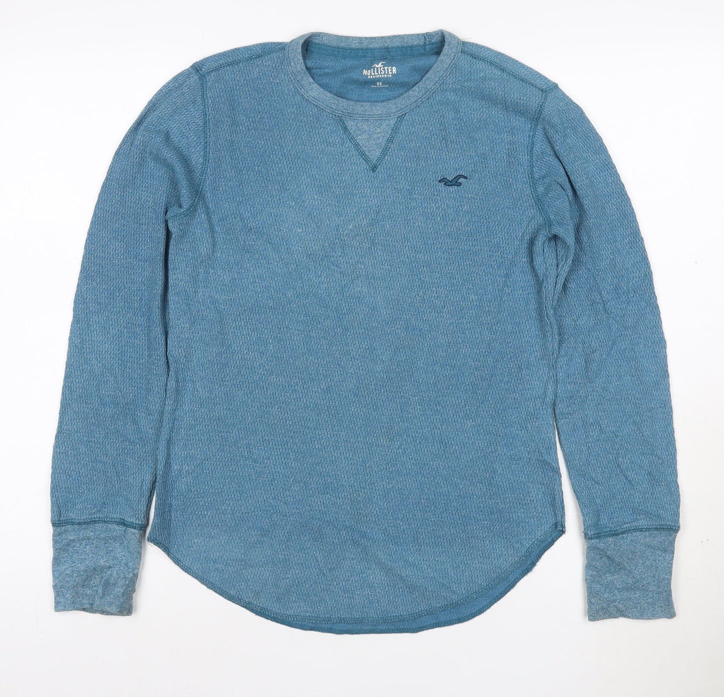 Hollister Men Blue Waffle-Knit Crew Neck Jumper XS
