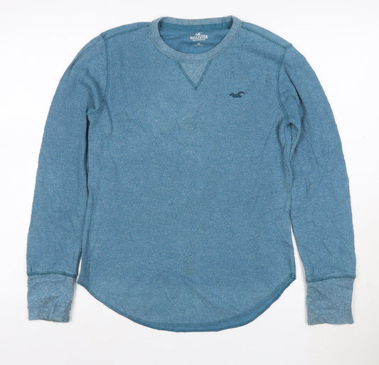 Hollister Men Blue Waffle-Knit Crew Neck Jumper XS