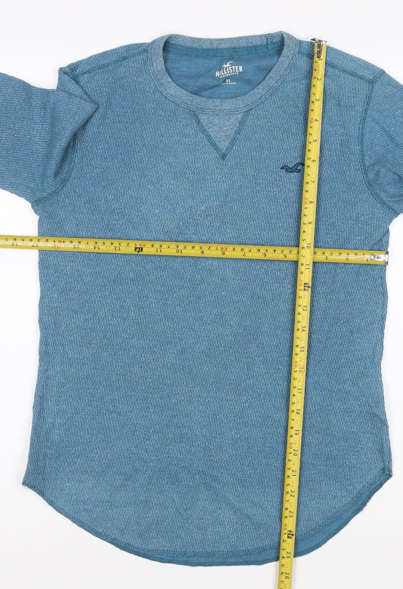 Hollister Men Blue Waffle-Knit Crew Neck Jumper XS