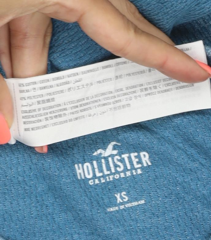 Hollister Men Blue Waffle-Knit Crew Neck Jumper XS
