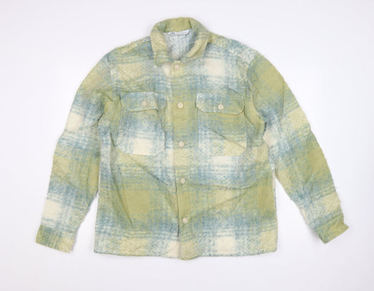 Zara Women Green Check Wool Blend Shacket Jacket M